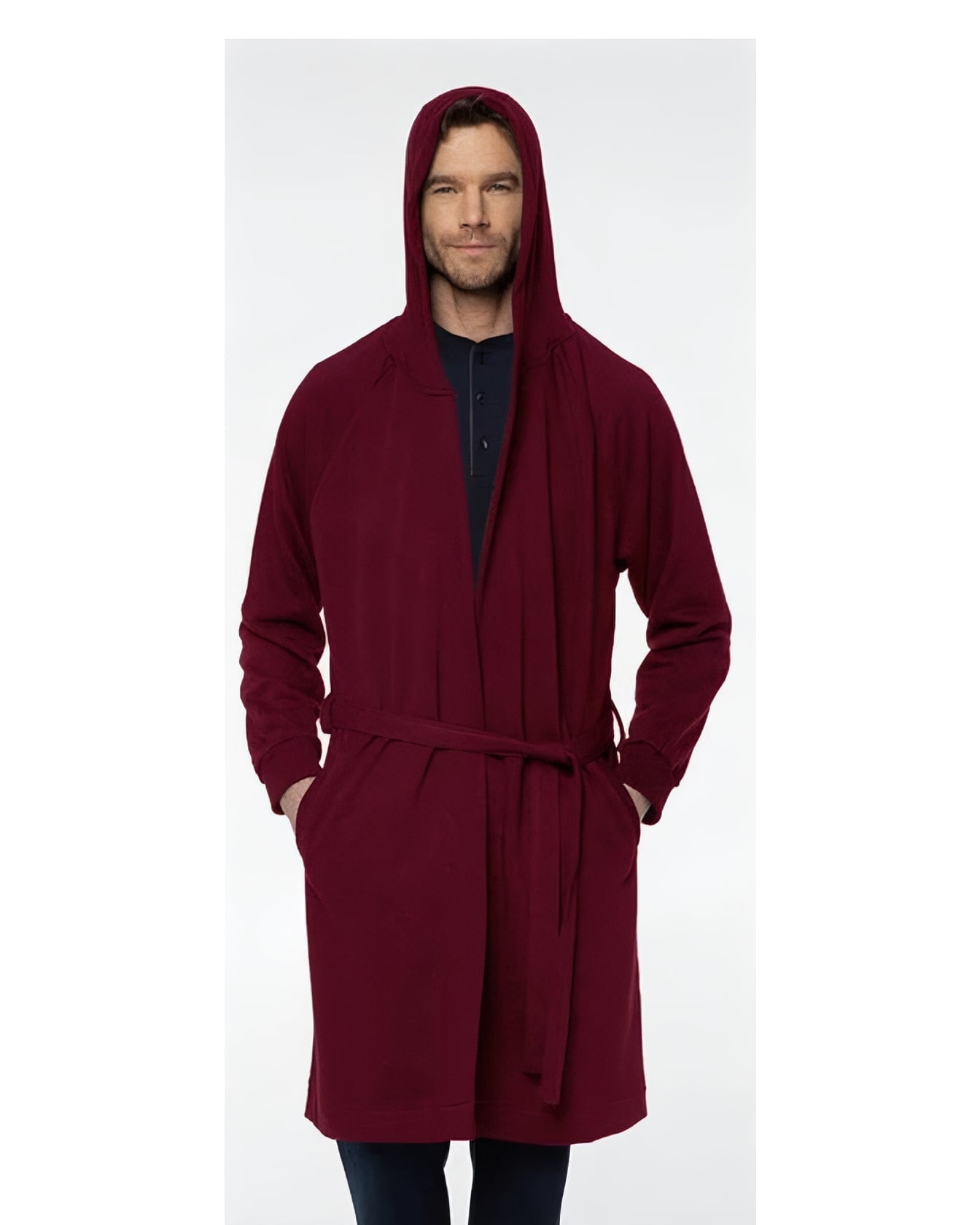 Kapüşonlu Örme Sabahlık — Bordo