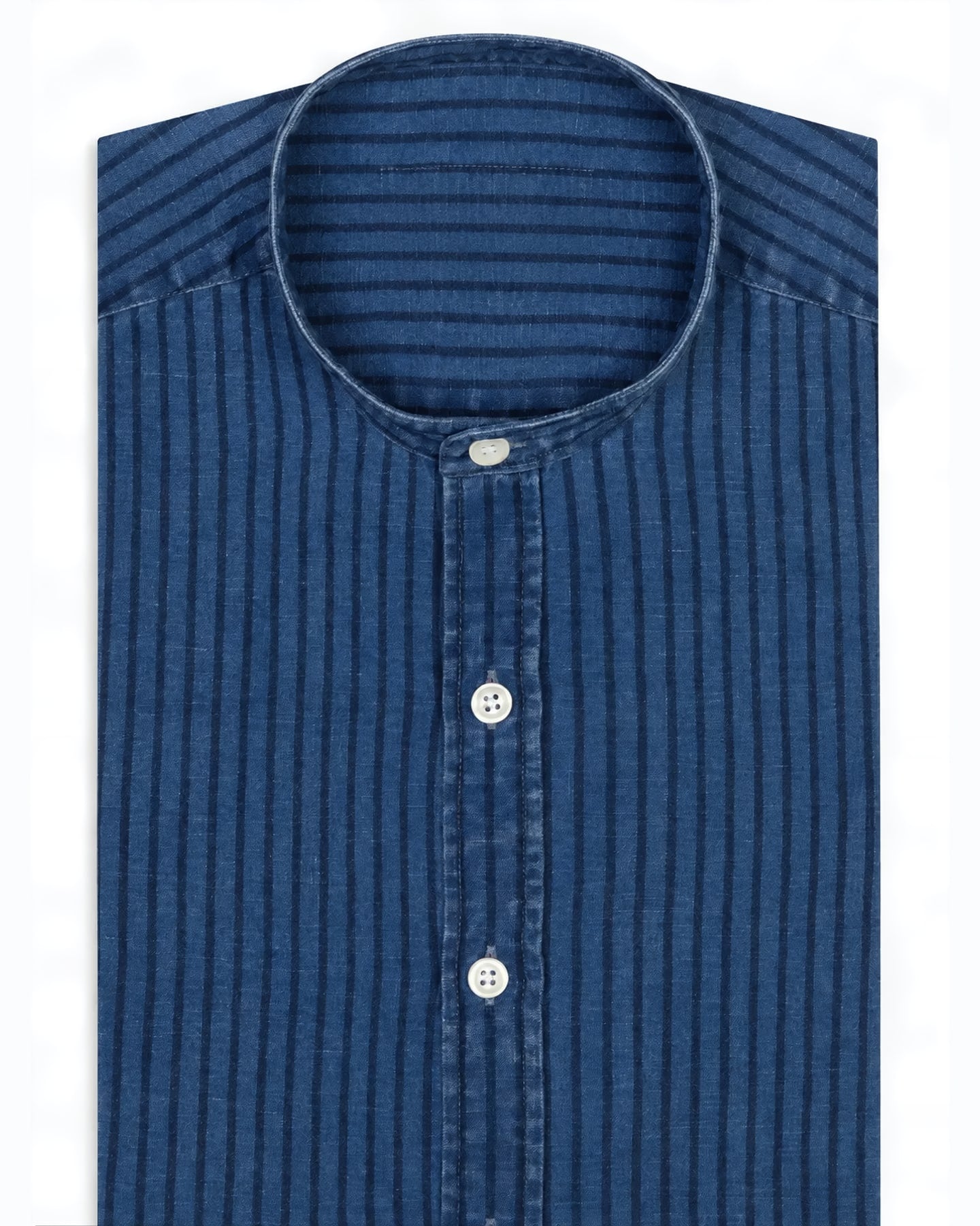 Indigo Stripe Band-Collar Shirt — Indigo Stripe, product shot