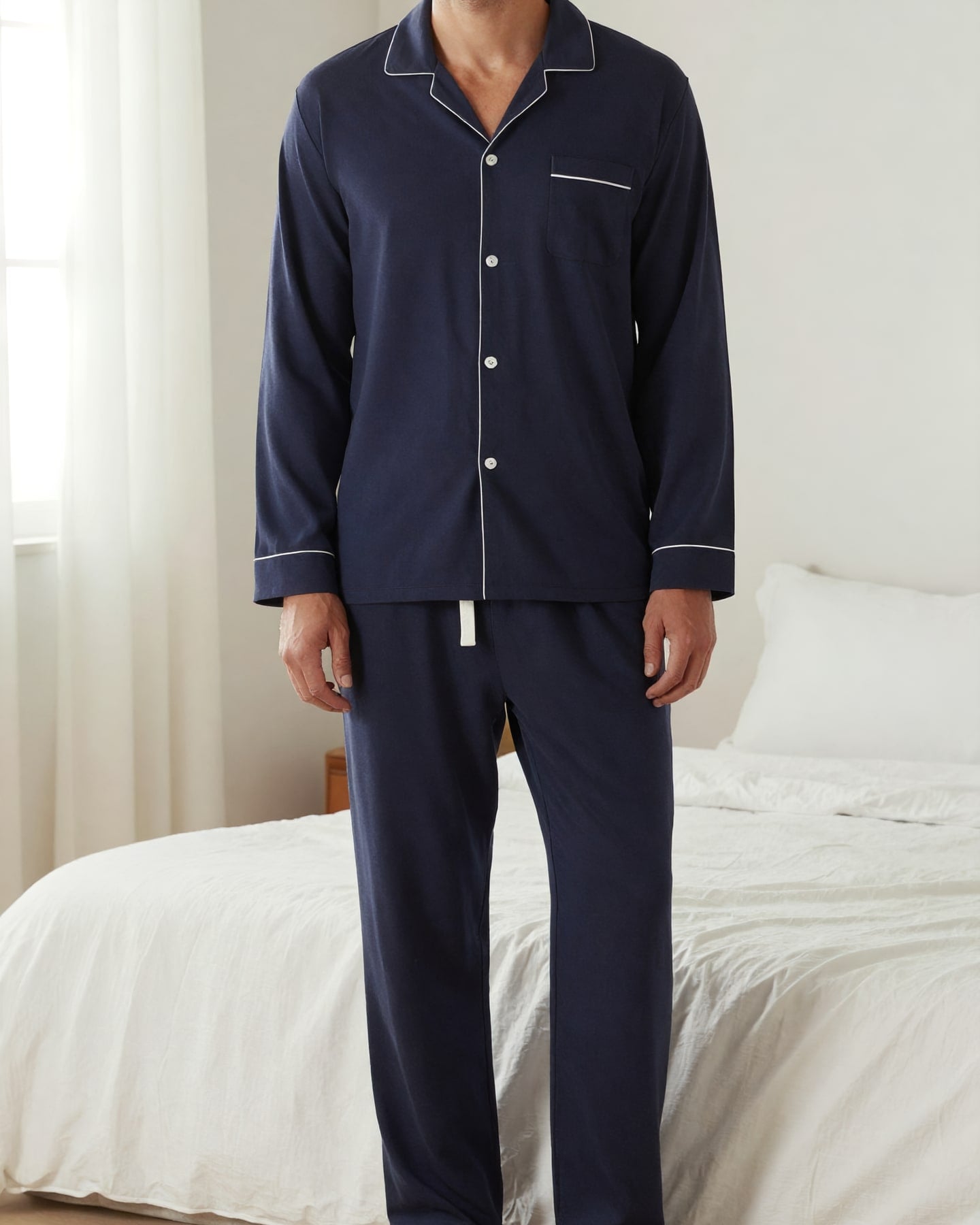 Piped Poplin Pajama Set — on model