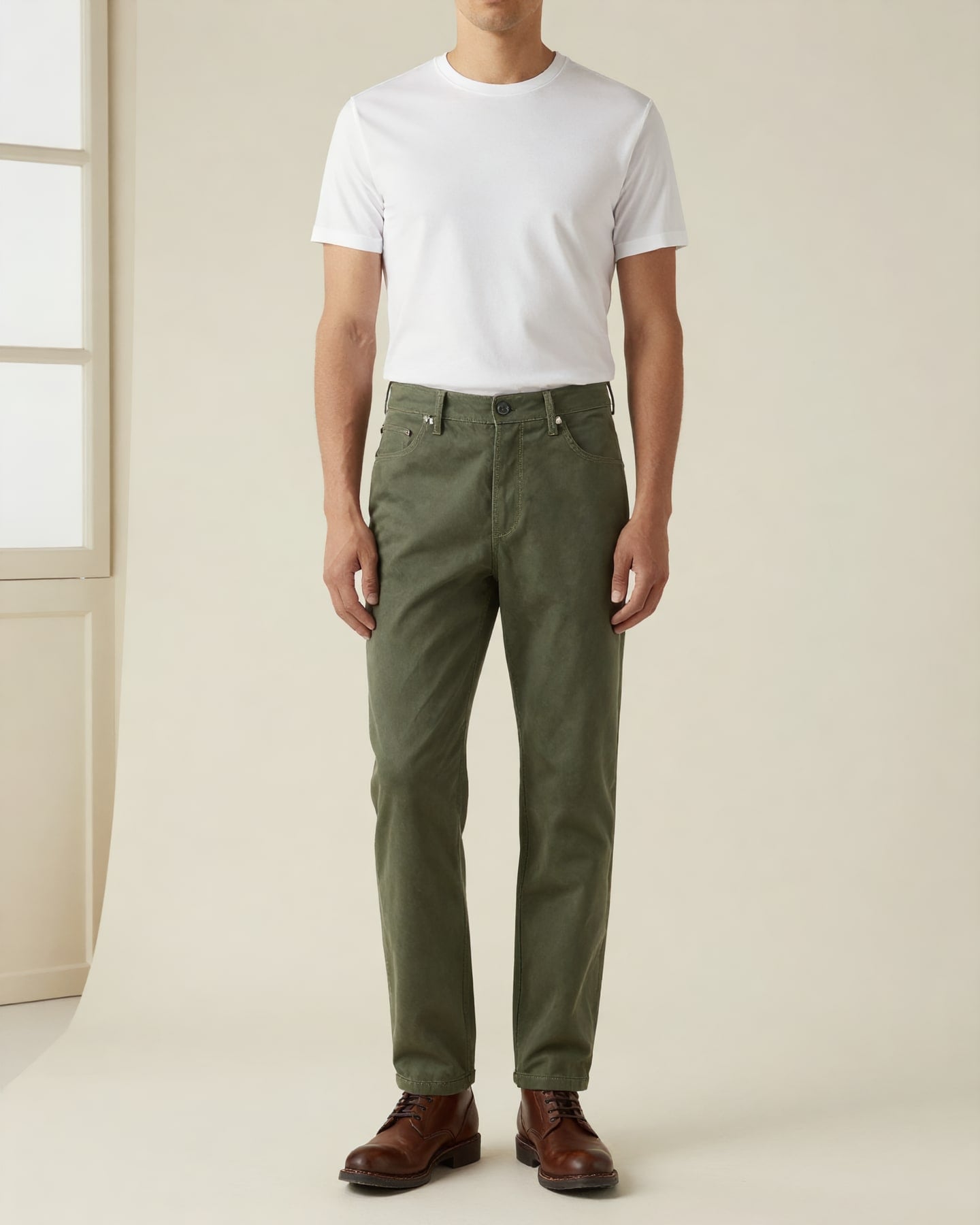 Straight Five-Pocket Trousers — on model