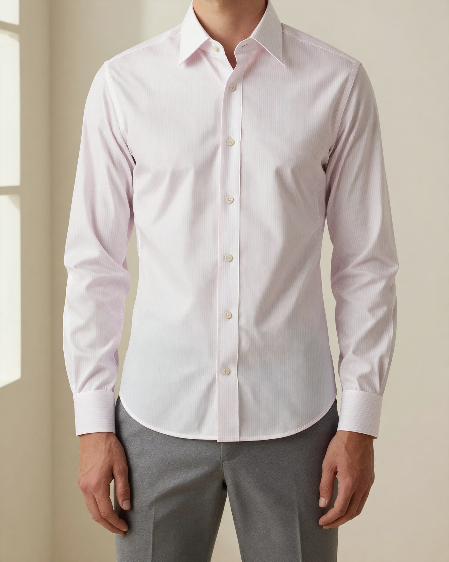 Fine-Stripe Shirt — on model