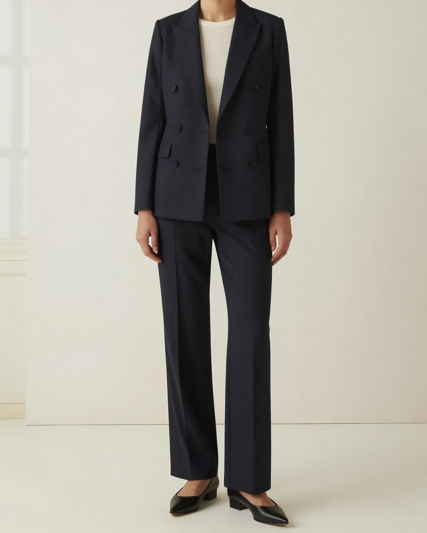 Women's Double-Breasted Suit — on model