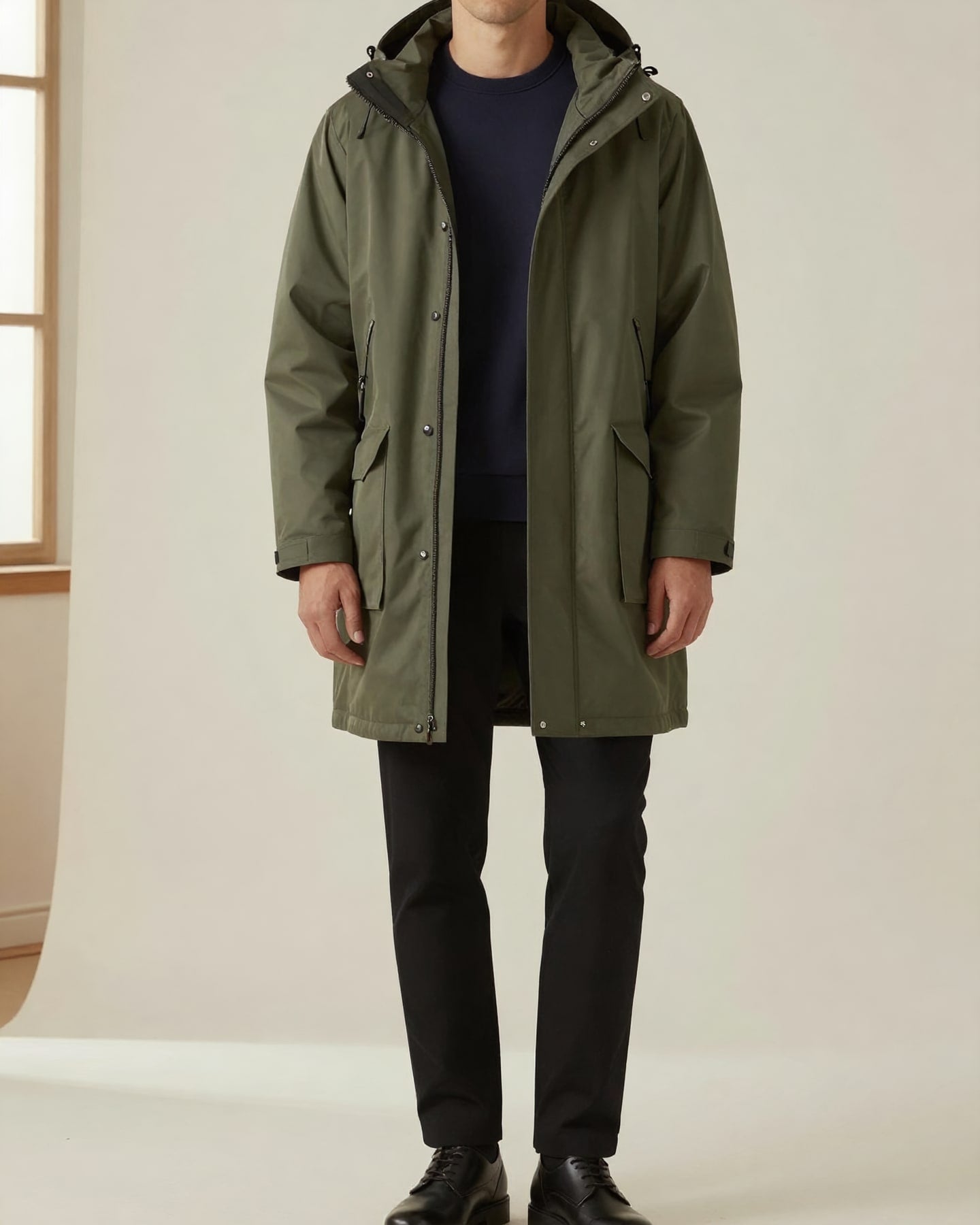 Kapüşonlu Parka — model üzerinde
