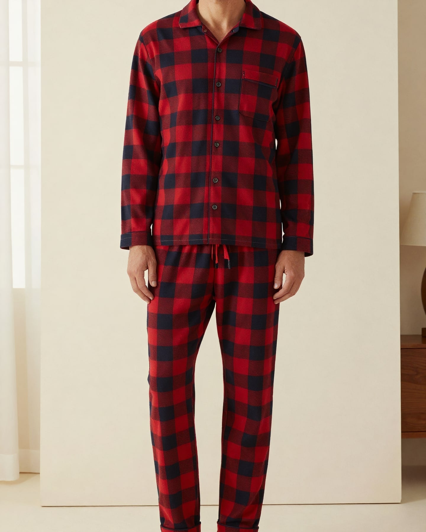 Check Flannel Pajama Set — on model