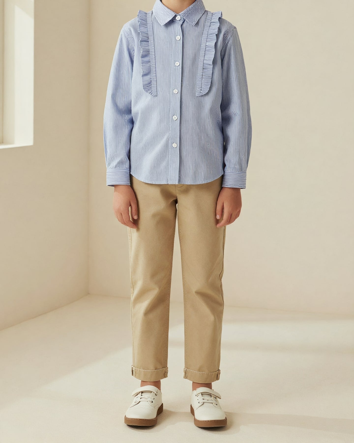 Girls' Ruffle Shirt — on model