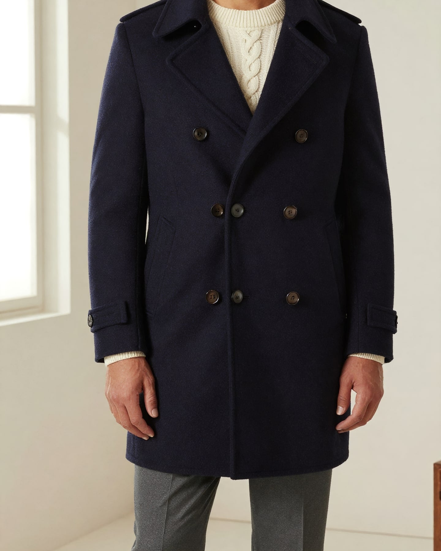 Double-Breasted Peacoat — on model