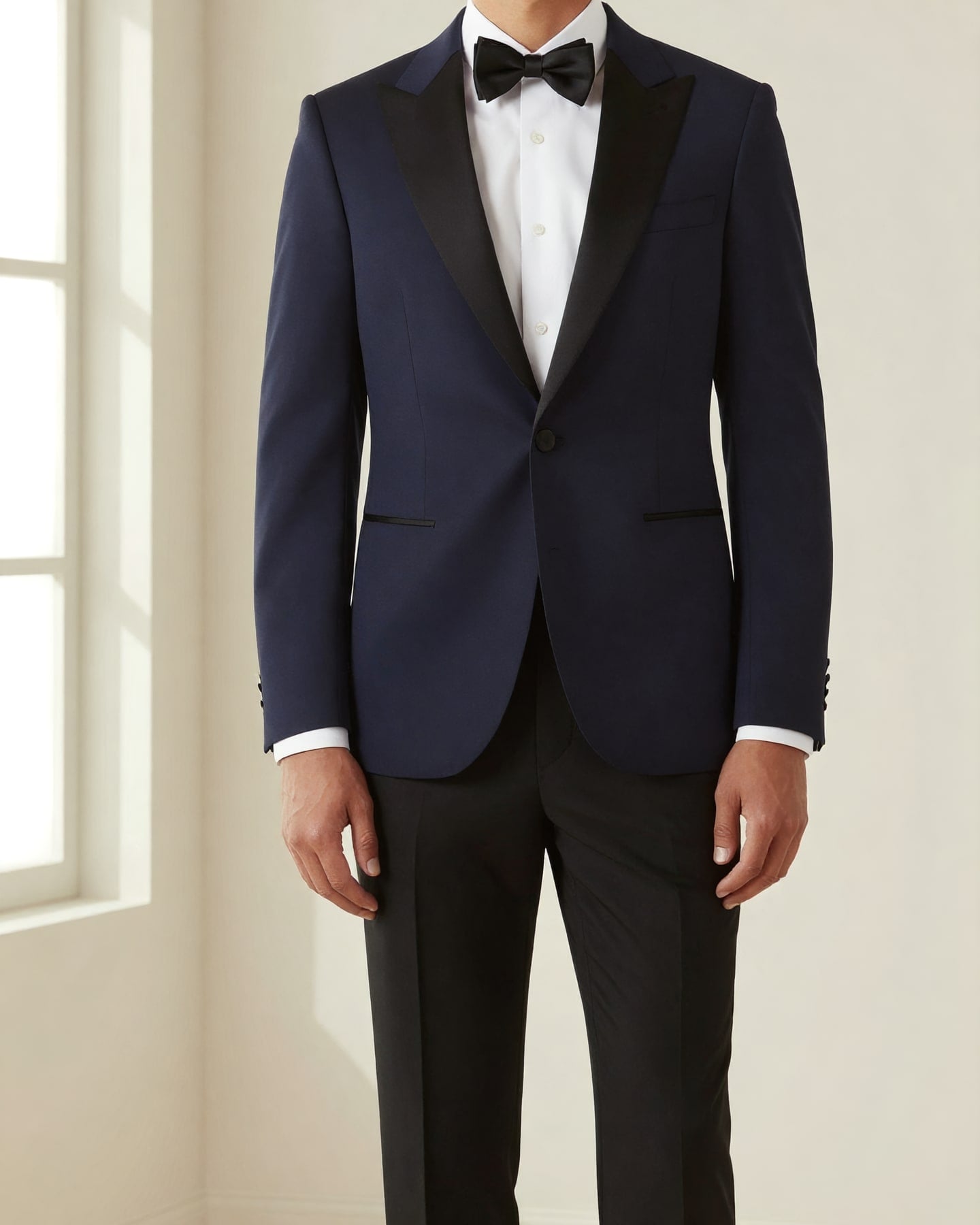 Satin-Lapel Dinner Jacket — on model