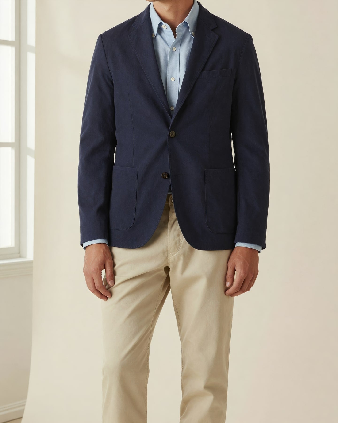 Unstructured Cotton Blazer — on model