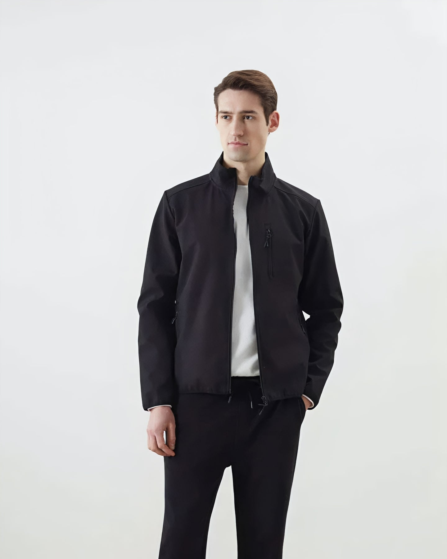 Navy Stand-Collar Jacket — front view