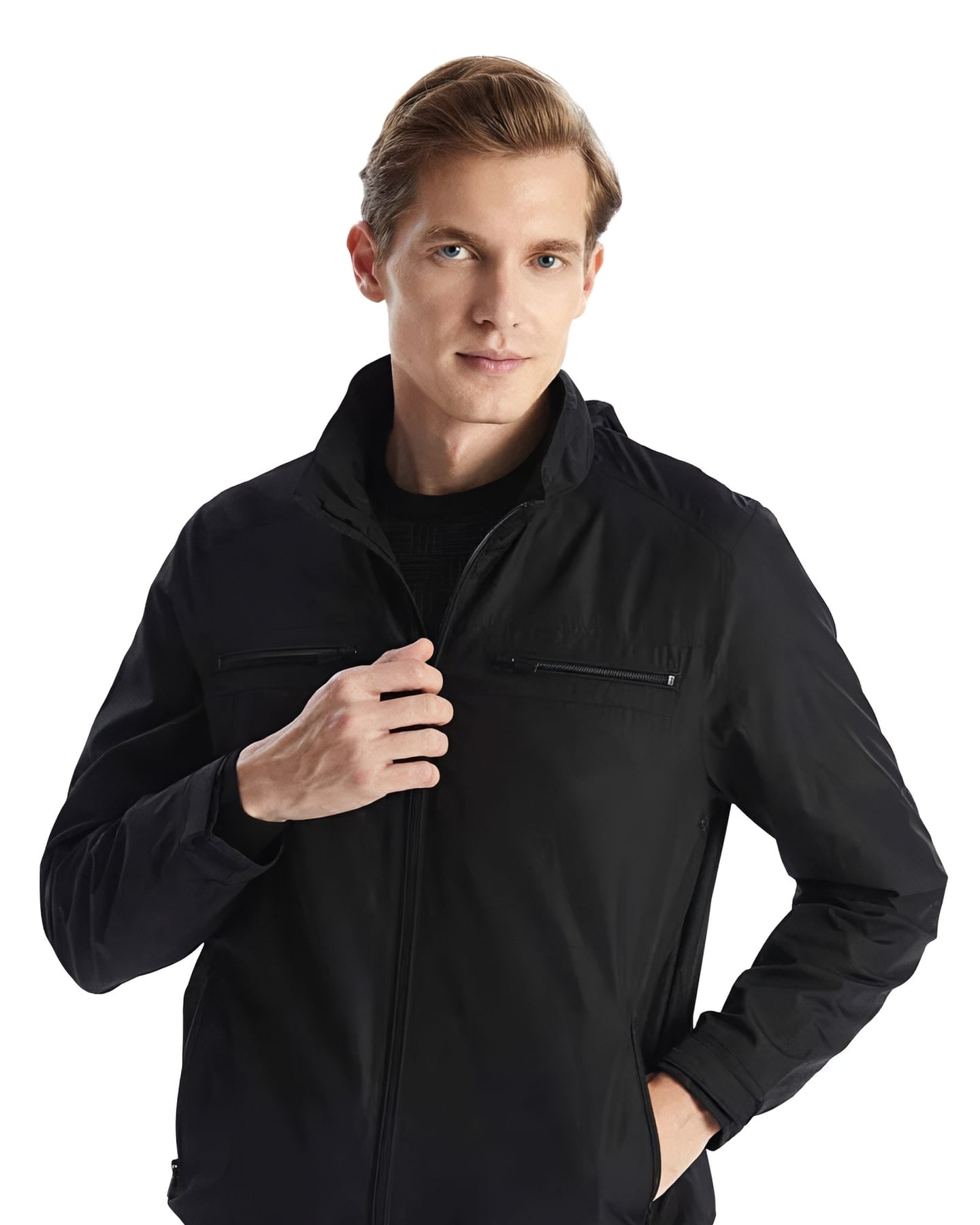 Black Chest-Zip Jacket — front view