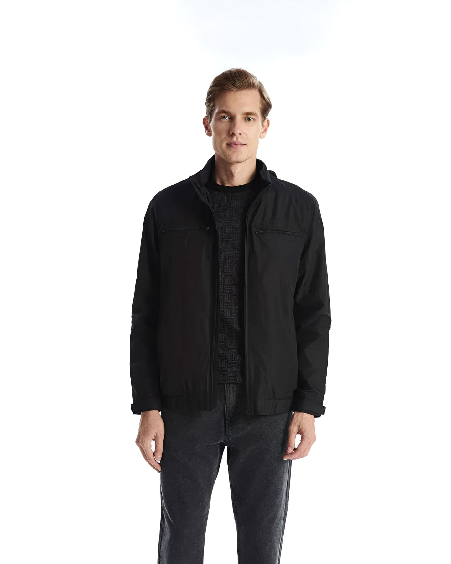 Black Utility Stand-Collar Jacket — front view