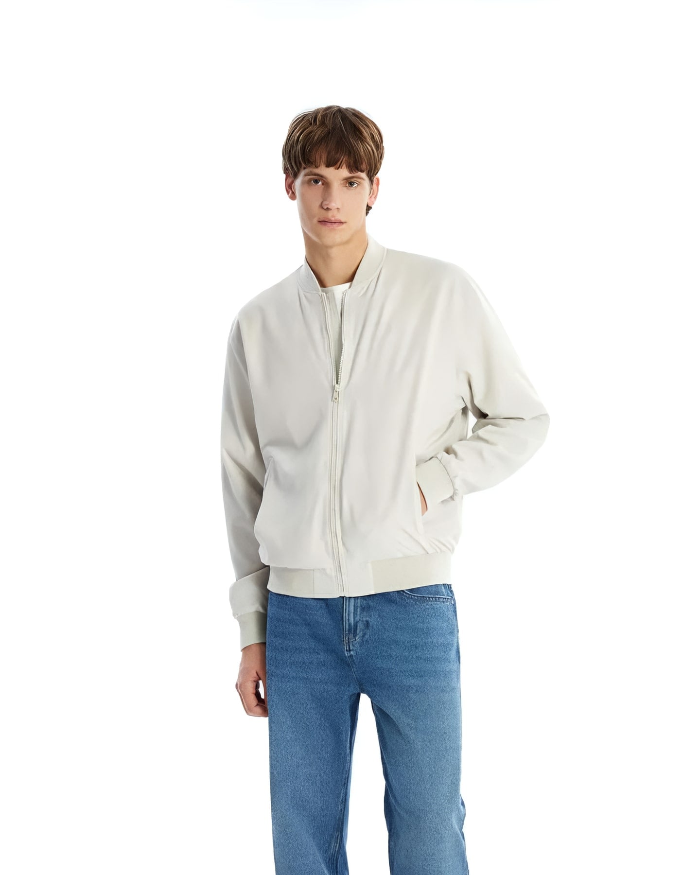 Ekru Bomber Mont — ön görünüm