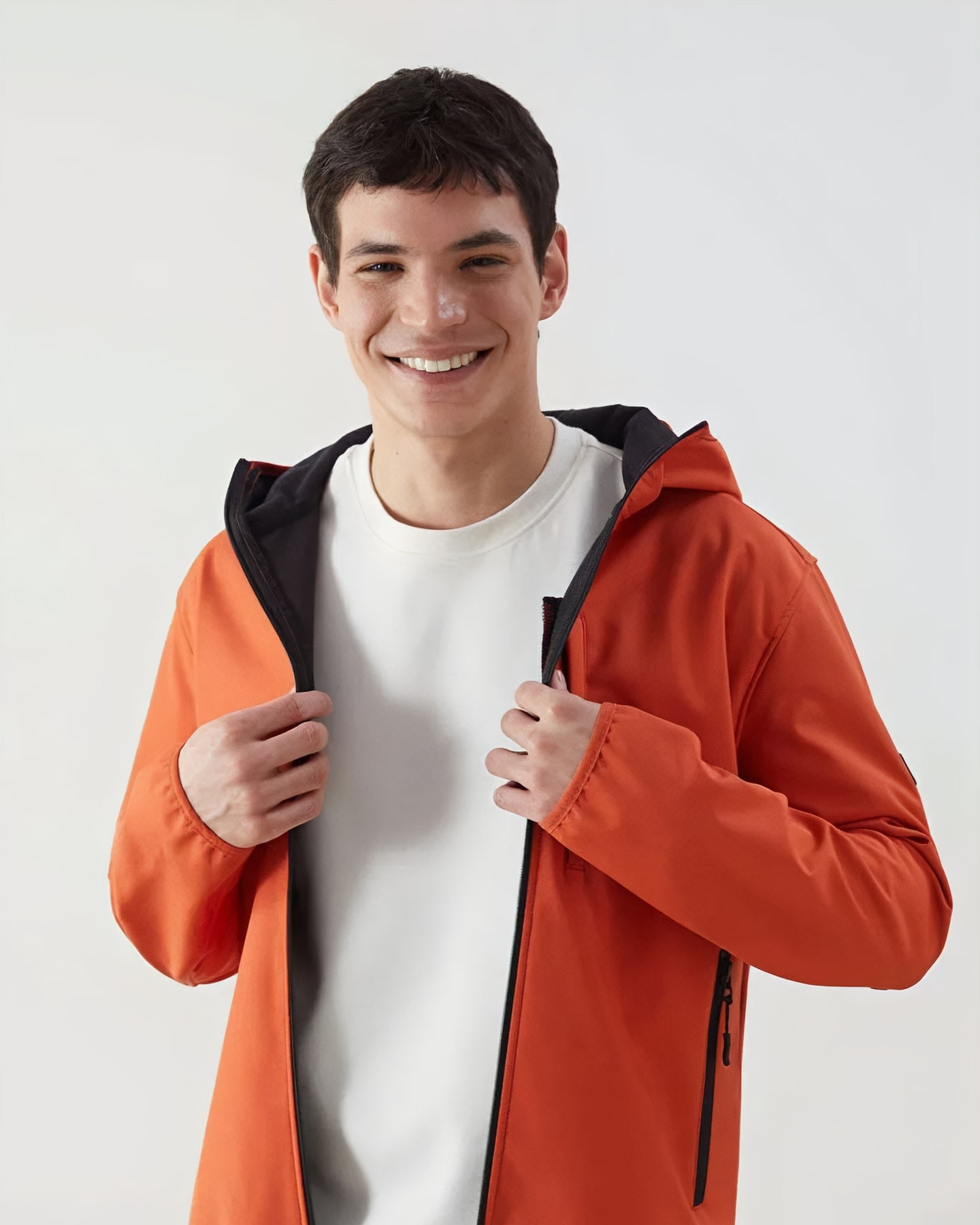 Orange Hooded Shell Jacket — front view