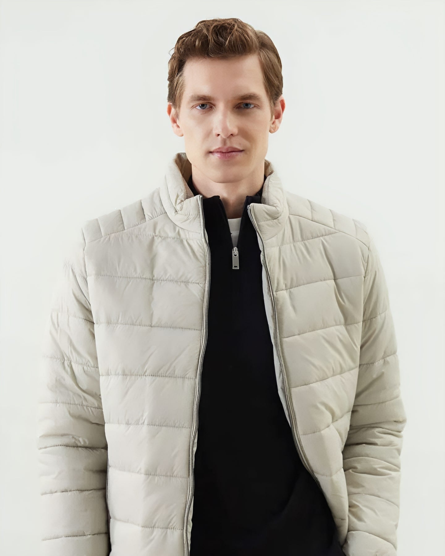 Stone Stand-Collar Puffer — front view