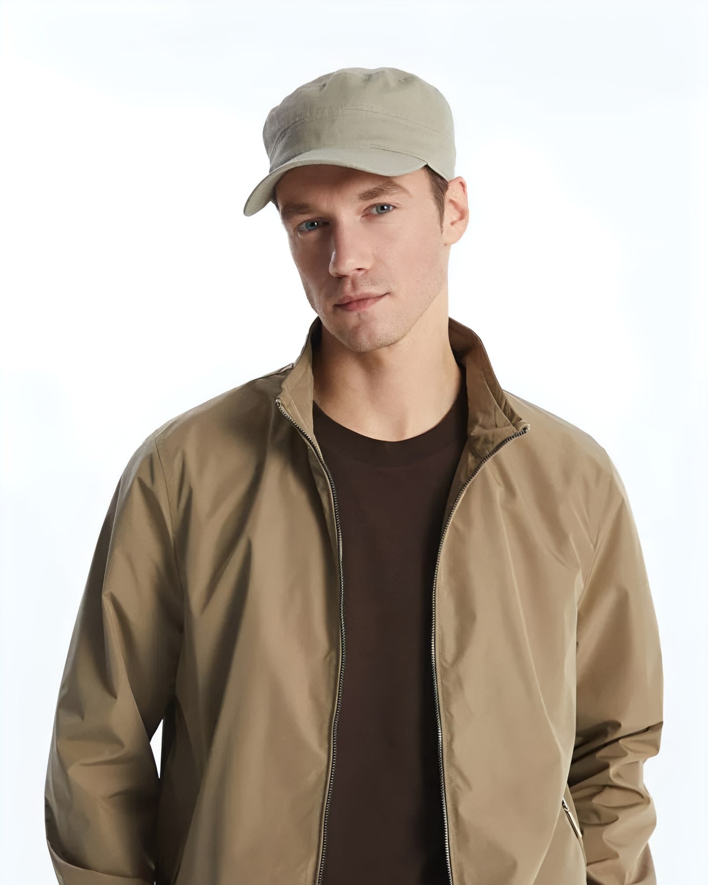 Camel Lightweight Stand-Collar Jacket — front view