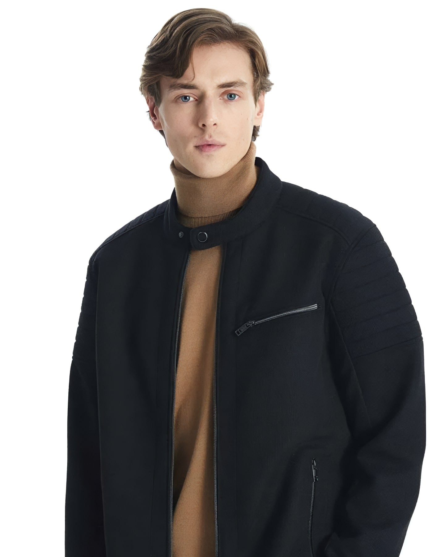 Black Biker-Collar Jacket — front view