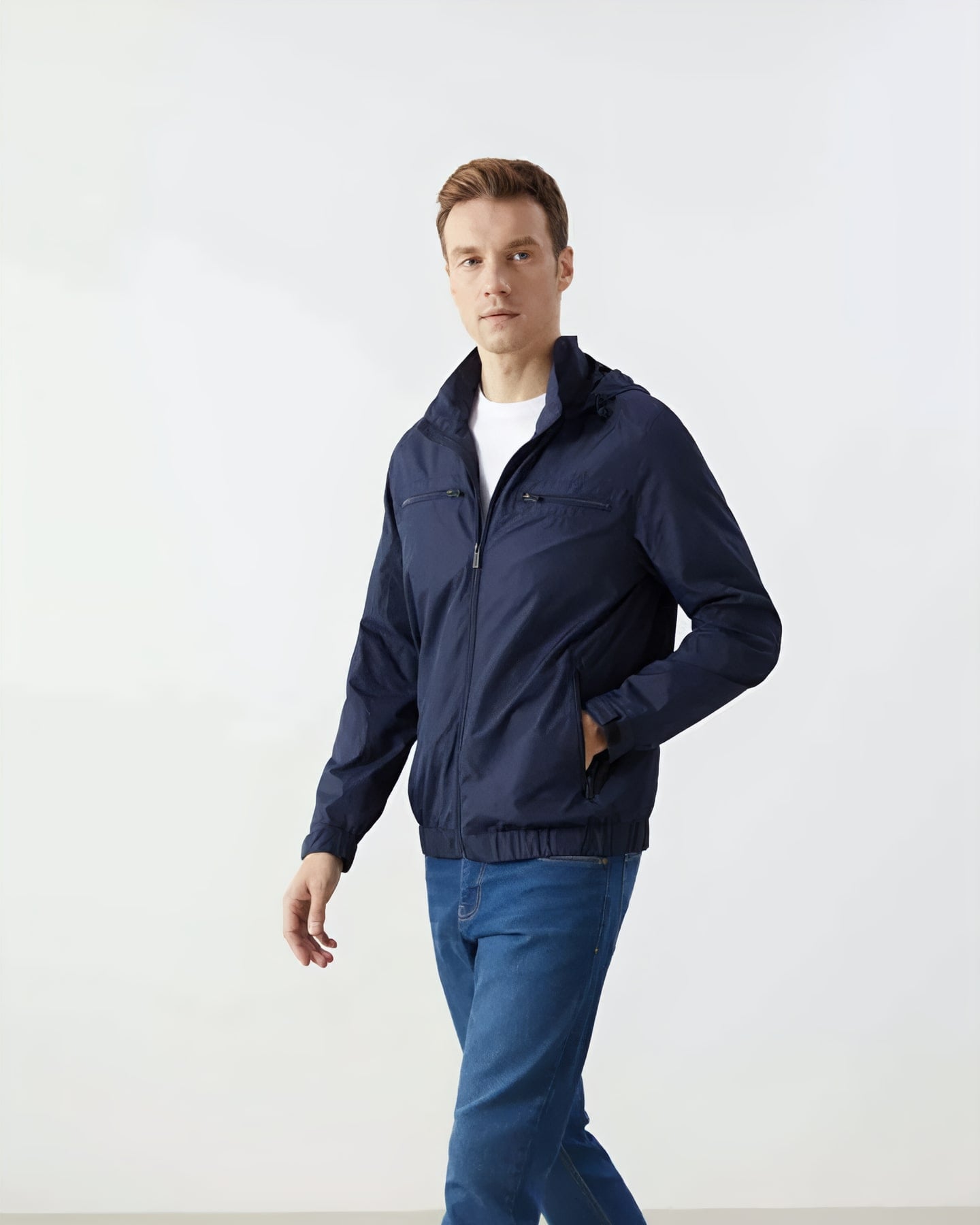 Navy Hooded Jacket — front view