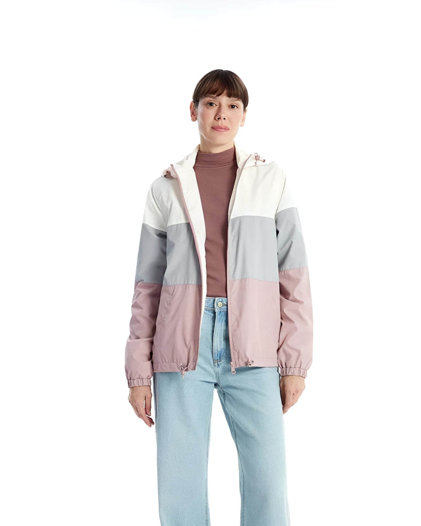 Pink & Grey Colour-Block Jacket — front view