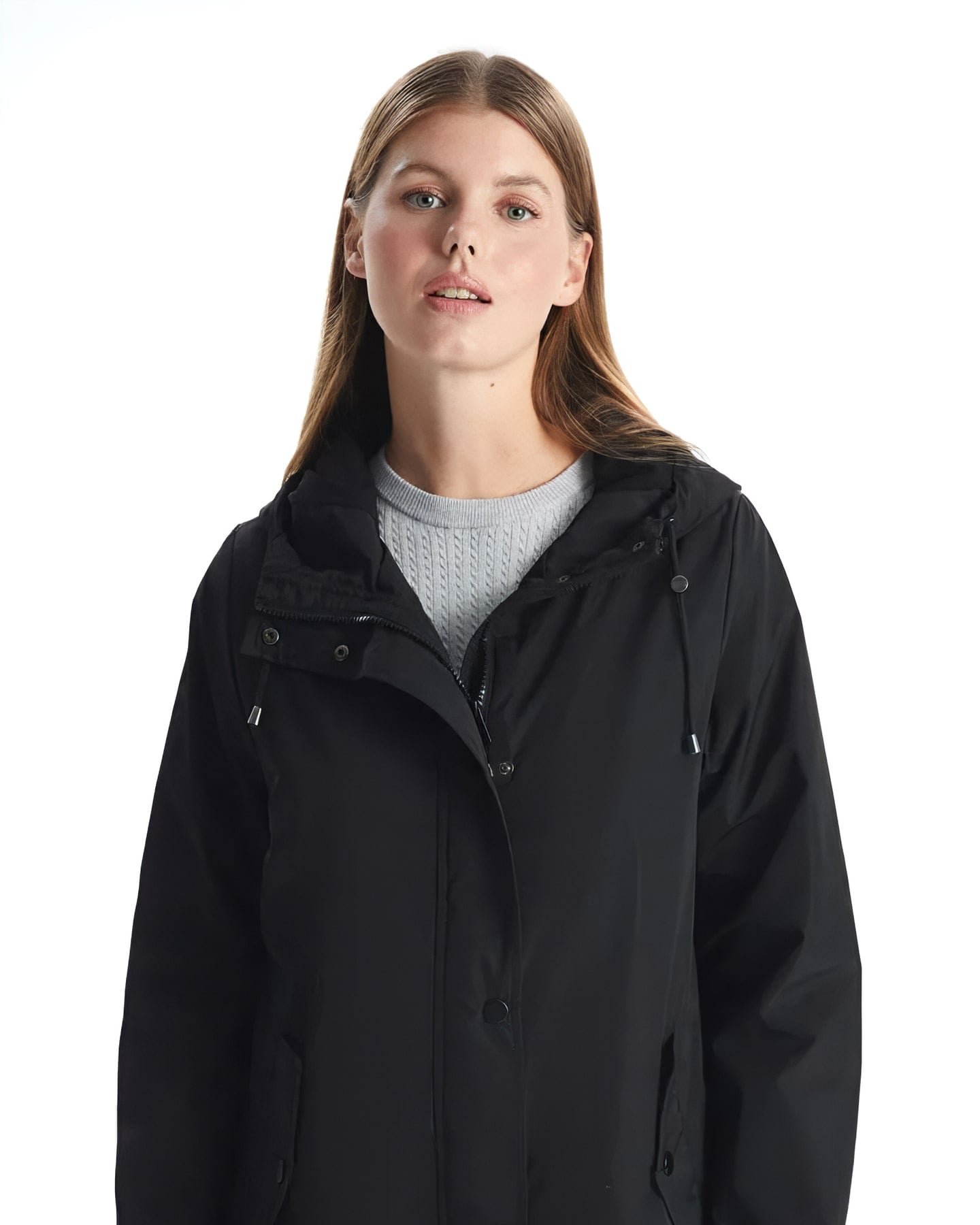 Siyah Kapüşonlu Parka — ön görünüm