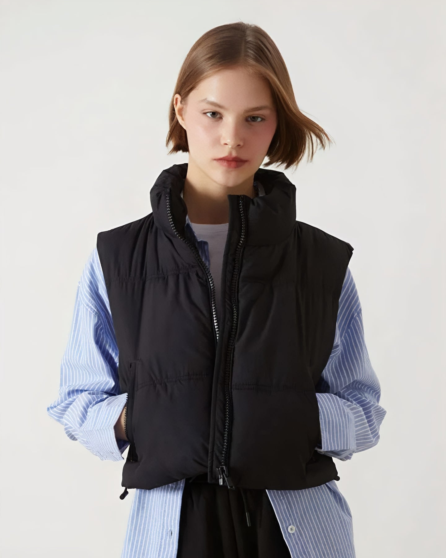 Black Stand-Collar Puffer Gilet — front view