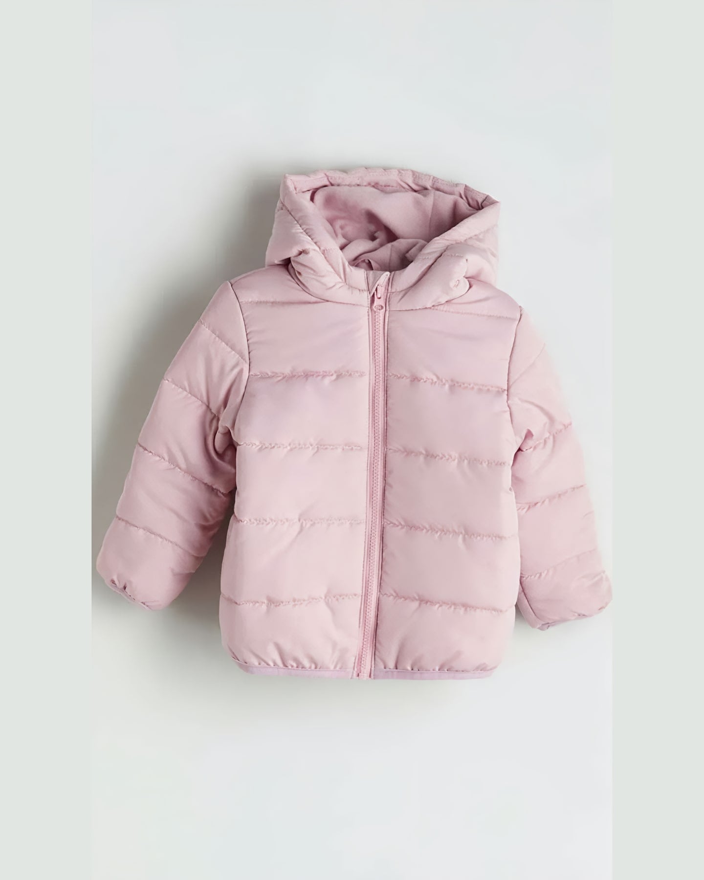 Pink Hooded Puffer Jacket — front view