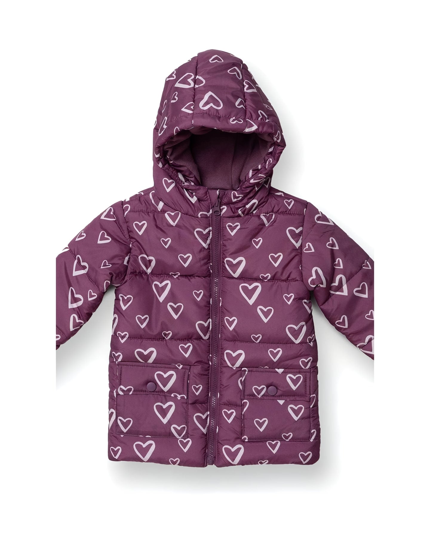 Plum Heart-Print Puffer — front view